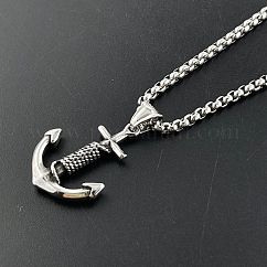 Retro Rock Punk Men's Anchor 304 Stainless Steel Pendant Necklaces, Stainless Steel Color