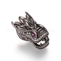 Brass Micro Pave Cubic Zirconia Beads, Cadmium Free & Lead Free, Random Color Cubic Zirconia Eye, Dragon, Gunmetal, 21.5x13x10mm, Hole: 1.8mm