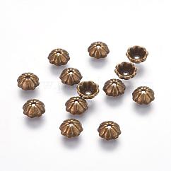チベット風ビーズキャップ  カドミウムフリー＆ニッケルフリー＆鉛フリー  半円  アンティークブロンズ  6x2.5mm  穴：1mm