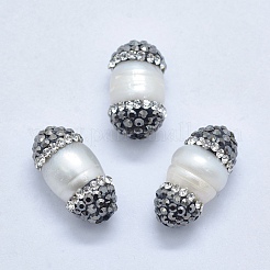 天然な培養された淡水パールビーズ  ポリマークレイグレードラインストーン付き  オーバル  13~19x9~10mm  穴：1mm&nbsp;RB-K056-05B