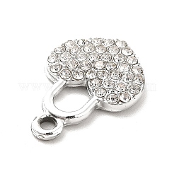 合金ラインストーンペンダント  プラチナトーンのハートロックチャーム  クリスタル  19.5x14.5x2.5mm  穴：2mm&nbsp;ALRI-C007-45P