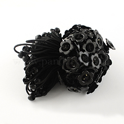 花のヘアアクセサリー弾性ヘアネクタイ  ポニーテールホルダー  アクリルと  ブラック  180x2mm  100個/バンドル&nbsp;OHAR-S182-01