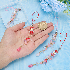 アクリル＆ガラス携帯ストラップ4種類2個  翼を持つティアドロップ  プラチナ  ミックスカラー  178mm&nbsp;HJEW-WR00023