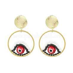 Evil Eye Handmade Glass Seed Beads Dangle Stud Earrings&nbsp;EJEW-MZ00371-02