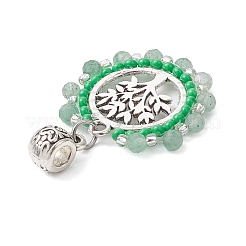 3Pcs 3 Styles Faceted Round Natural Green Aventurinee & Tourmaline & Apatite & Glass Seed Beads European Dangle Charms&nbsp;PALLOY-MZ00275