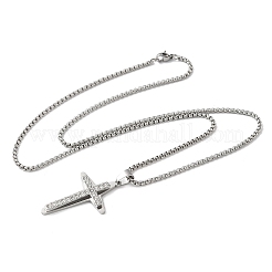 201 Stainless Steel Crystal Rhinestone Religion Cross Pendant Necklaces&nbsp;NJEW-H065-11P