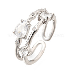 Teardrop 925 Sterling Silver Cubic Zirconia Adjustable Cuff Rings for Women&nbsp;RJEW-S631-02P