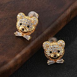 Bear Brass Micro Pave Clear Cubic Zirconia Stud Earrings&nbsp;EJEW-B131-05G