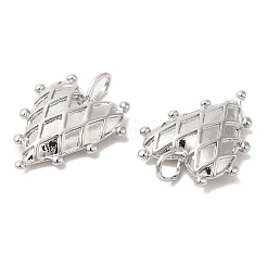 真鍮チャーム  ひし形模様のハートチャーム付き  プラチナメッキ  19x14x4mm  穴：2x3.4mm&nbsp;X-KK-G468-36P