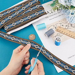 エスニック刺繡ポリエステルフラットリボン  ひし形ジャカードリボン  カラフル  1-1/8インチ（30mm）&nbsp;OCOR-WH0077-65