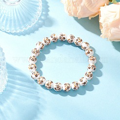 ハンドメイドの花柄プリント磁器セラミックビーズストレッチブレスレット2個  ラウンド  ミックスカラー  内径：2-3/8インチ（6.1cm）&nbsp;BJEW-JB11910