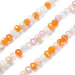 電気メッキガラスビーズセット  多面カット  ロンデル  ダークオレンジ  5.5~6x5mm  穴：1mm  約90~92個/連  16.54インチ〜16.93インチ（42~43cm）&nbsp;EGLA-YW0002-D07