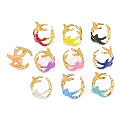 Brass Enamel Adjustable Cuff Rings for Women&nbsp;RJEW-G357-01A