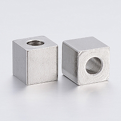 変色しにくい304ステンレススチールビーズ  キューブ  ステンレス鋼色  6x6x6mm  穴：3mm&nbsp;STAS-H452-02P