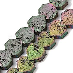 電気メッキされた天然溶岩岩ビーズ連売り  ハート  虹メッキ  8~9x8x3mm  穴：1mm  約56個/連  15.75''~16.14''（40~41センチメートル）&nbsp;G-K388-04B-01