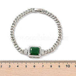 真鍮マイクロパヴェキュービックジルコニア長方形リンクブレスレット  カーブチェーン  カドミウムフリー＆鉛フリー  長持ちメッキ  プラチナ  内径：2インチ（5.2cm）&nbsp;KK-R217-34P