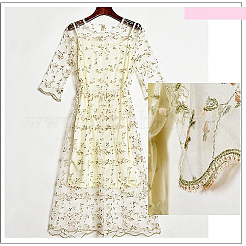 ポリエステルメッシュ刺繍レーストリム  花柄  服飾材料  桃パフ  52インチ（1320mm）  約2ヤード/個&nbsp;OCOR-WH0073-72