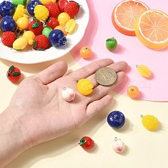フルーツテーマの不透明樹脂ペンダント60個、10スタイル  プラチナトーンループ付き  ミックスカラー  混合図形  20~28x14~20mm  穴：2mm  6個/スタイル&nbsp;AJEW-CJ0005-31