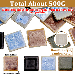 500g 正方形磁器カボションモザイクピースセット  芸術diyの工芸品のためのモザイクタイル  ミックスカラー  44~54x44~54x6.5mm&nbsp;PORC-SP0001-26