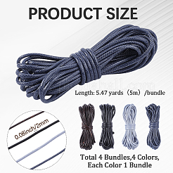 4Pcs 4 Colors Braided Round Waxed Polyester Cords&nbsp;YC-CL0001-04