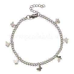 304ステンレススチール製バタフライブレスレット  女性用カーブチェーンブレスレット  ステンレス鋼色  長さ6-3/4インチ(17.2cm)+32mmエクステンダー&nbsp;BJEW-R021-06P