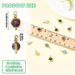 12Pcs 12 Styles Round Natural Mixed Gemstone Charms&nbsp;PALLOY-SW00151