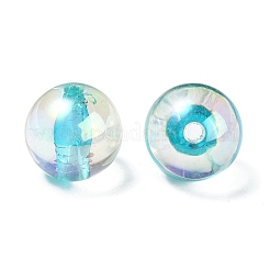 UVメッキ透明レインボー虹色アクリルビーズ  ラウンド  シアン  16x15.5mm  穴：3mm&nbsp;OACR-F004-01F