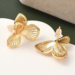 真鍮の葉のスタッドピアス  ニッケルフリー  18KGP本金メッキ  20.5x22mm&nbsp;EJEW-D337-11G