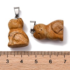 天然石ピクチャージャスパーペンダント  201ステンレススチール製金具付き  猫  24~25x15~16x9~10mm  穴：4.5x7mm&nbsp;G-B127-08P-08