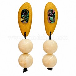 女性用木製＆ガラス製スタッドピアス  丸いナゲット  レジンスタンドピアス  ゴールド  90x20mm&nbsp;WG46741-01