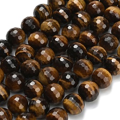 天然石タイガーアイビーズ連売り  ラウンド  ファセット（128ファセット）  12mm  穴：1.5mm  約31~32個/連  14.76~15.16インチ（37.5~38.5cm）&nbsp;G-L642-F01-12mm