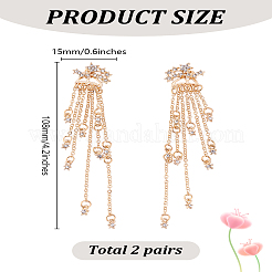 女性用スター合金ラインストーンダングルスタッドピアス2組  チェーンチャーム  ゴールドカラー  20.5x11.5mm&nbsp;EJEW-LP0001-77G