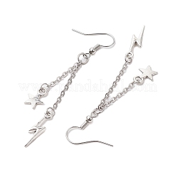 304ステンレススチールダングルイヤリング  アンティークシルバー  スター  71x5mm&nbsp;EJEW-JE06048-01