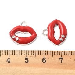 合金エナメルチャーム  ラインストーン付き  チャームリップ  プラチナ  15x17x3mm  穴：2.5mm&nbsp;FIND-U033-01P