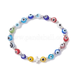 4Pcs 4 Colors Handmade Lampwork Evil Eye Beaded Stretch Bracelets for Women&nbsp;BJEW-JB12290