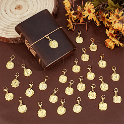 26Pcs Flat Round with Letter A~Z Alloy Pendant Decorations&nbsp;HJEW-BC00064