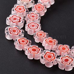 手作りミッレフィオーリガラスビーズ連売り  花  レッド  10~12x2.6mm  穴：1mm  約40個/連  15'（38センチメートル）&nbsp;LAMP-J035-10mm-54