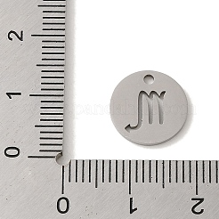 変色しない201ステンレススチールチャーム  レーザー切断  フラットラウンド、星座チャーム付き  蠍座  12x1mm  穴：1.5mm&nbsp;STAS-E217-10P-04