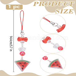 アクリル携帯ストラップ1個  合金パーツ  蝶結び  スイカ  レッドオレンジ  144mm&nbsp;HJEW-LP0001-68