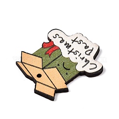 プリントポプラウッドペンダント  クリスマスシリーズ  ボックス  35x30x2mm  穴：1.6mm&nbsp;FIND-N005-74V-01