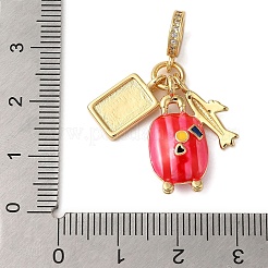 Rack Plating Brass Micro Pave Clear Cubic Zirconia European Dangle Charms&nbsp;KK-P279-32G