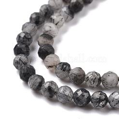 天然トルマリンクォーツ/ブラックルチルクォーツビーズ連売り  多面カット  ラウンド  4~4.5mm  穴：0.8mm  約96個/連  15.91''（40.4センチメートル）&nbsp;G-D463-01