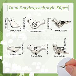 150個3スタイルチベットスタイルアロイビーズ  カドミウムフリー＆鉛フリー  鳥  アンティークシルバー  9~11.5x10~15x2.5~4.5mm  穴：1~1.6mm  50個/スタイル&nbsp;FIND-SC0010-63