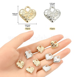 20個 2色 CCB プラスチックペンダント  単語「love」付けのハート  プラチナ·ゴールデン  16x16x5mm  穴：4mm  10個/カラー&nbsp;CCB-YW0001-55