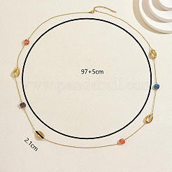 French Stainless Ssteel Twisted Oval with Colorful Glass Beads Long Link Chain Necklaces for Women&nbsp;XI4819