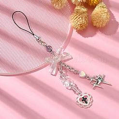 アクリル携帯ストラップ  合金ペンダント付き  ハート＆スター  透明  16.2cm&nbsp;HJEW-FZ00017-04