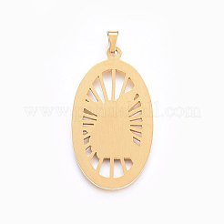304ステンレスペンダント  大天使マイケルと楕円形  ゴールドカラー  48x26x1.2mm  穴：7x4mm&nbsp;STAS-H357-01G