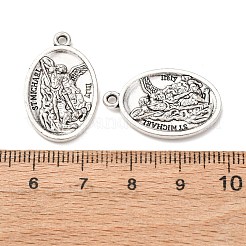 宗教的なチベットスタイルの合金ペンダント  聖ミカエルのチャームが付いた楕円形  鉛フリー＆カドミウムフリー  アンティークシルバー  26x16.5x3mm  穴：1.5mm  約307個/1000g&nbsp;FIND-Z099-17AS-03