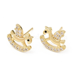 Brass Micro Pave Clear Cubic Zirconia Hobbyhorse Stud Earrings&nbsp;EJEW-F400-06G
