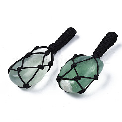 天然石蛍石ペンダント  台湾ナイロン糸織り  ナゲット  40~60x20~27x12~24mm  穴：10~16mm&nbsp;G-N0326-93J
